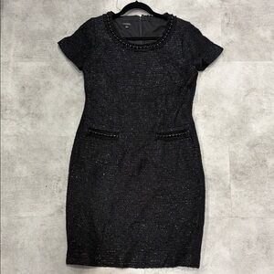Talbots Black and Silver Beaded tweed Mini Dress flattering size 8
